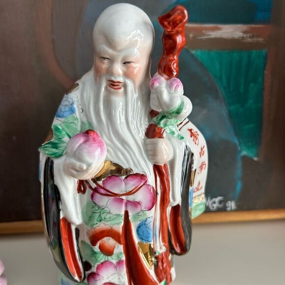 Vintage Chinese Porcelain Figurine of All three Lucky Gods - Picture 5 of 16